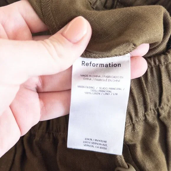 NWT Reformation Declan Linen Pants in Dark Olive, Size Large - Picture 12 of 12